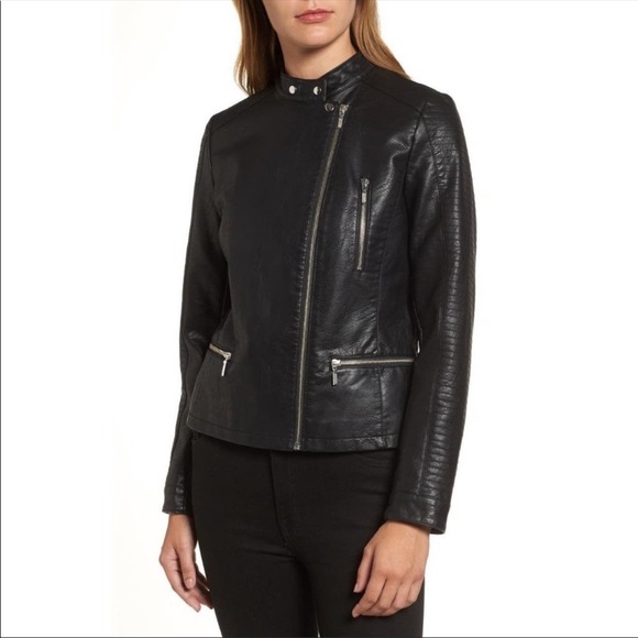 Halogen Quilted Faux Leather Moto Jacket - Picture 2 of 7